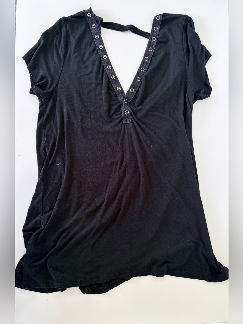American Eagle Outfitters Black V-Neck Grommet Detail Tee